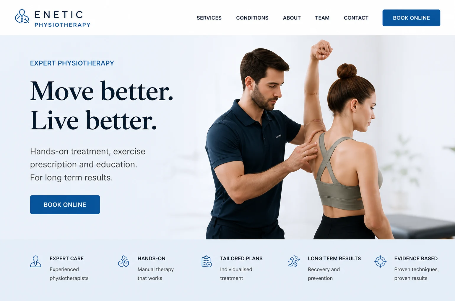 Refreshed Kinetic Physiotherapy homepage.