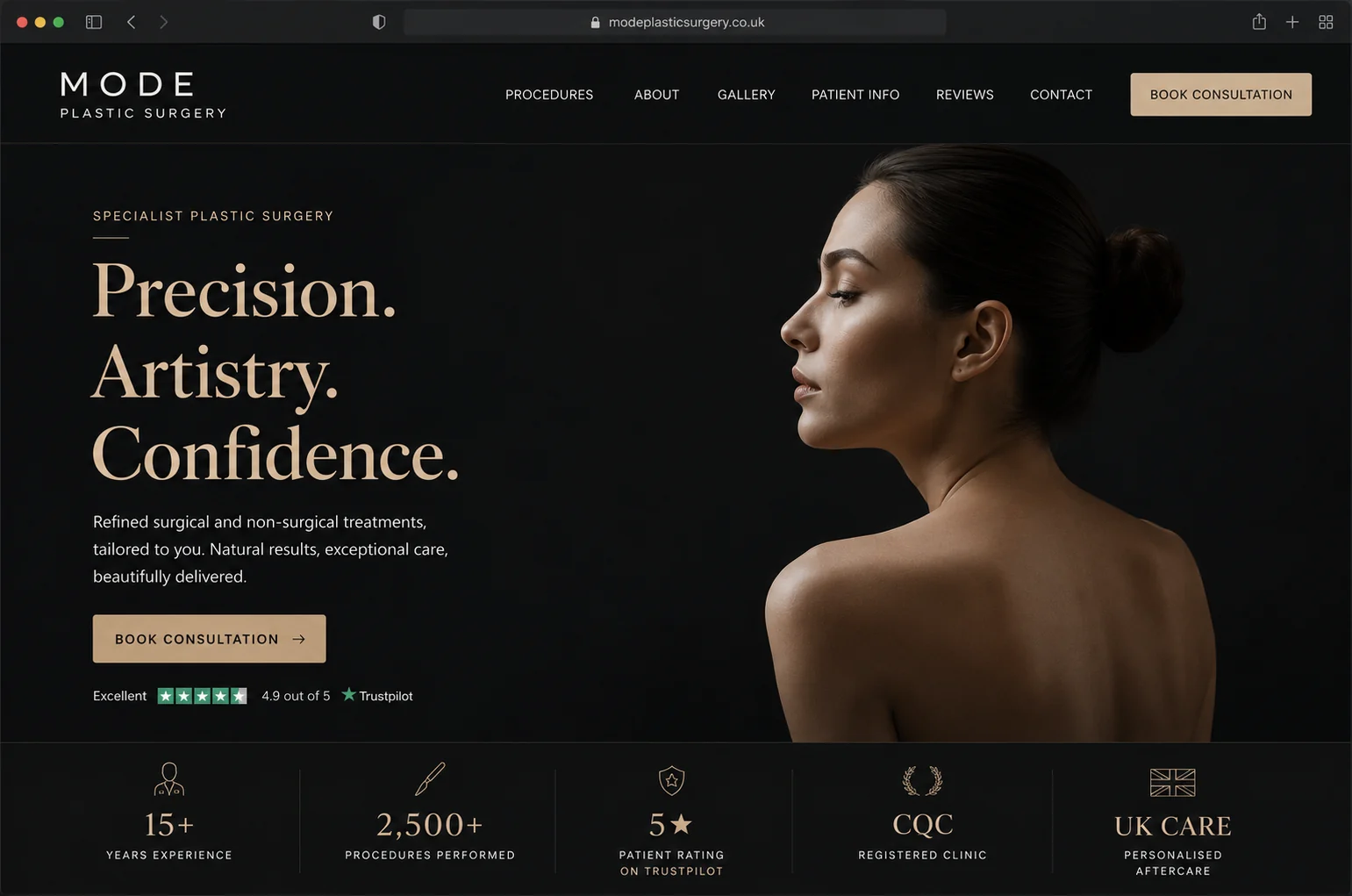 Refreshed Mode Plastic Surgery homepage.