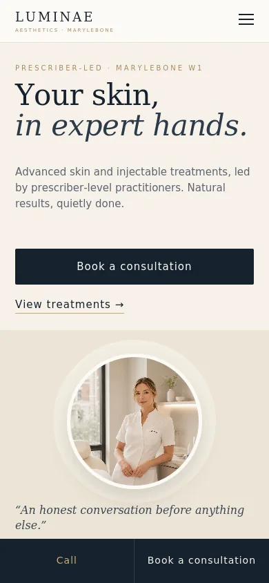 The refreshed clinic site on a phone